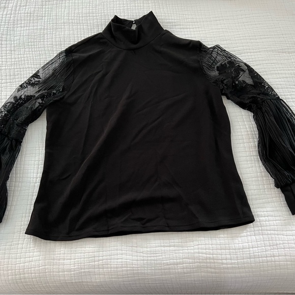 Black Fitted Long Sleeve Embellished Blouse - Picture 2 of 7